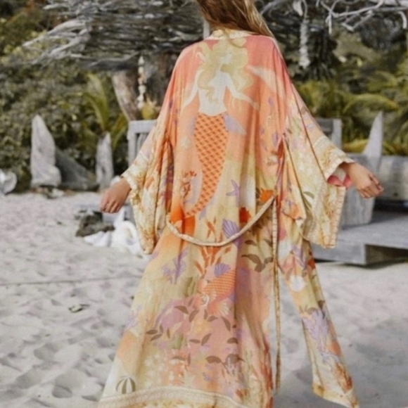 Mermaid Gypsy Madison Boho Floral Kimono Duster Robe - Picture 1 of 13